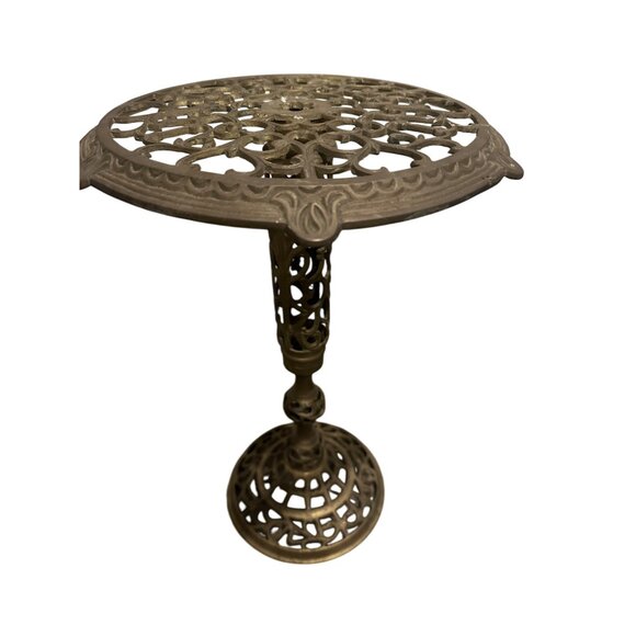 Antique Brass Ornate Table w/ Filigree Design 16 inches - Picture 7 of 8